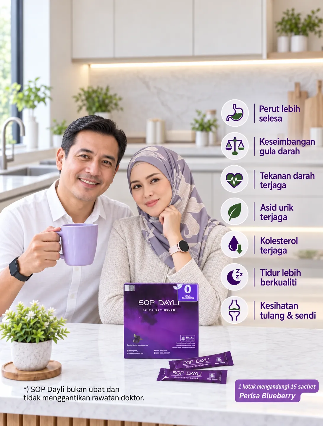 Wanita Malaysia menikmati SOP Dayli di dapur moden